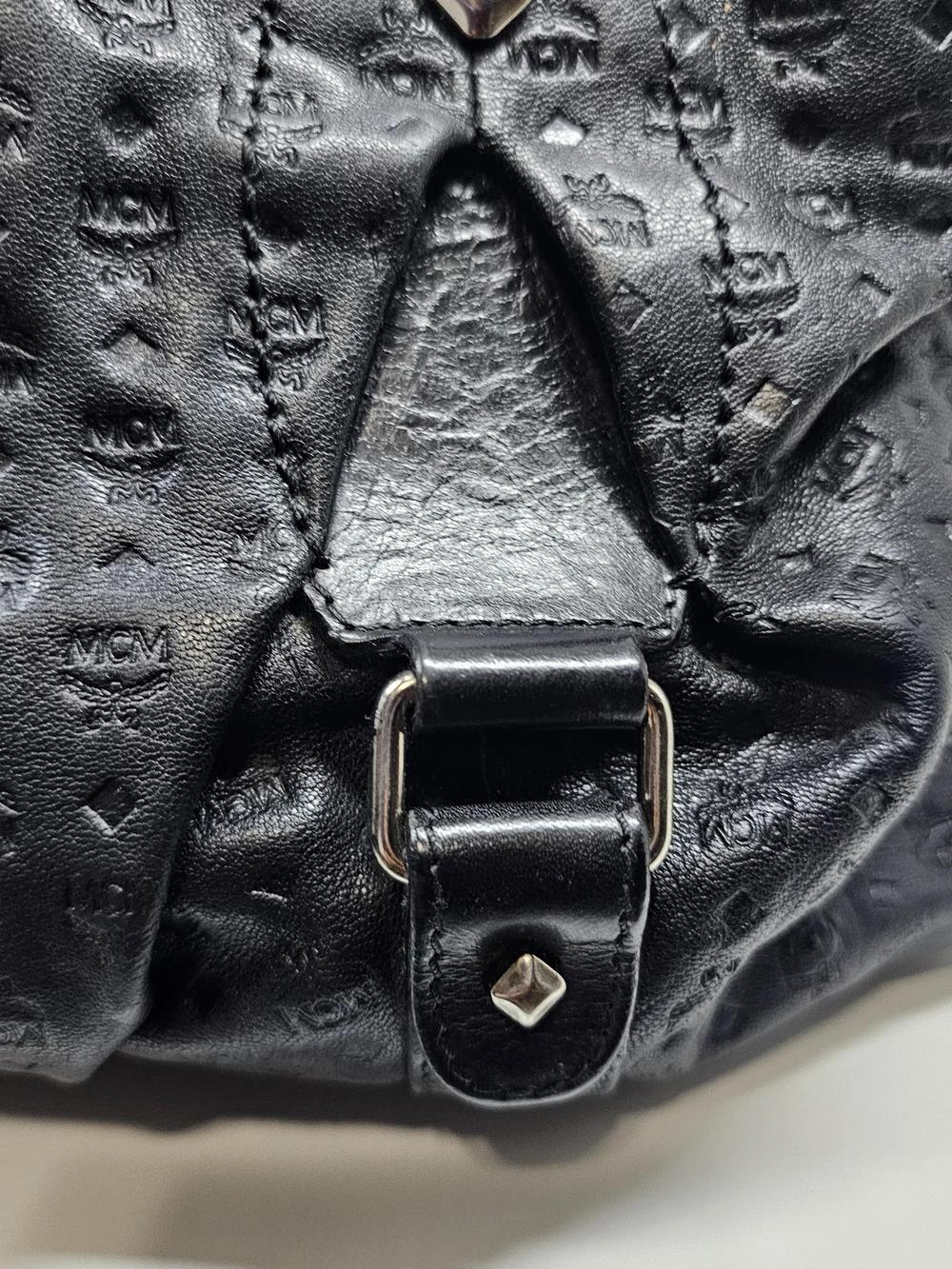 MCM Black Leather Duffel with Cognac Visetos Trim